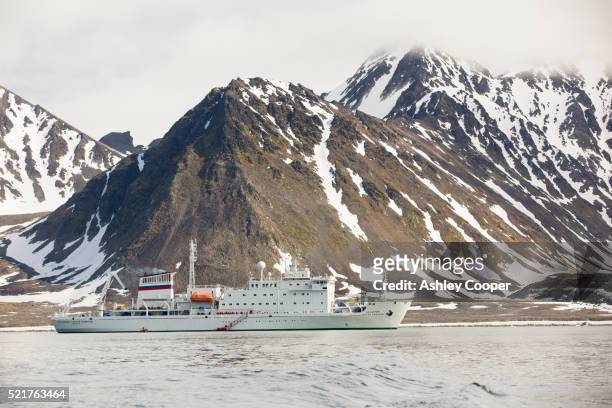 the russian research vessel, akademik sergey vavilov on a cruise off svalbard. - svalbard stock pictures, royalty-free photos & images