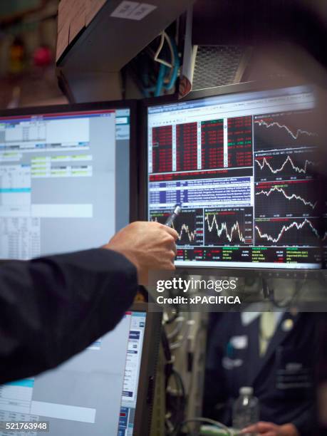 charts on a computer monitor on the floor of the new york stock exchange. - bull market stock pictures, royalty-free photos & images