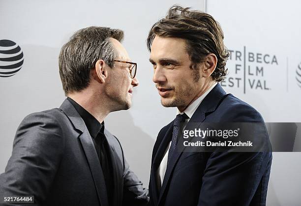 Christian Slater and James Franco attend the 'King Cobra' Premiere - 2016 Tribeca Film Festival at Regal Battery Park 11 on April 16, 2016 in New...