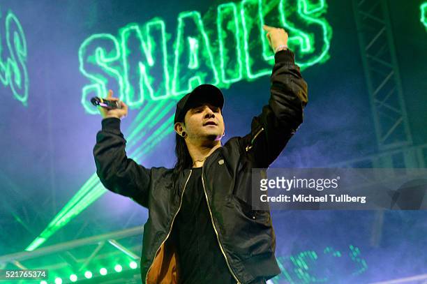 Special guest record producer Skrillex performs onstage with DJ Snails during day 2 of the 2016 Coachella Valley Music & Arts Festival Weekend 1 at...