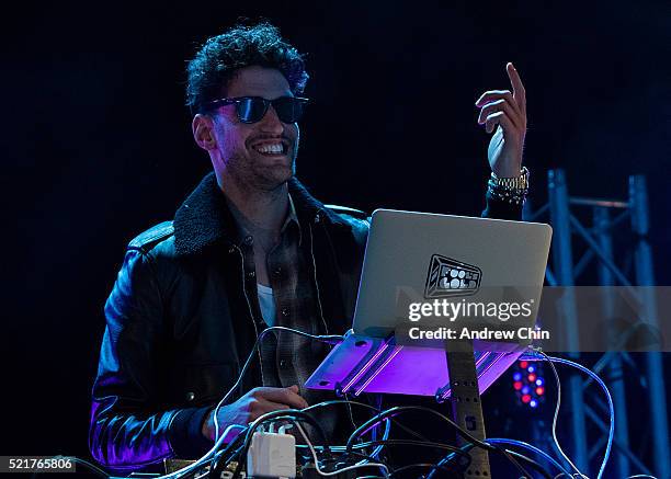 David Macklovitch of Chromeo performs onstage during The World Ski And Snowboard Festival on April 16, 2016 in Whistler, Canada.