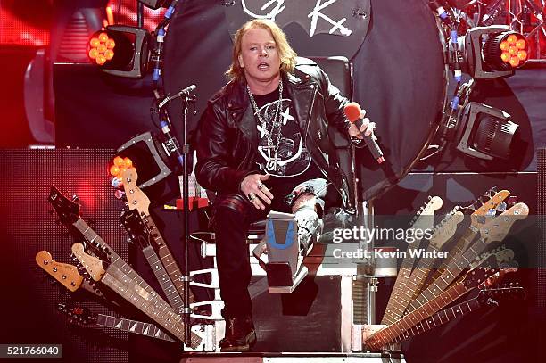 Musician Axl Rose of Guns N' Roses performs onstage during day 2 of the 2016 Coachella Valley Music & Arts Festival Weekend 1 at the Empire Polo Club...