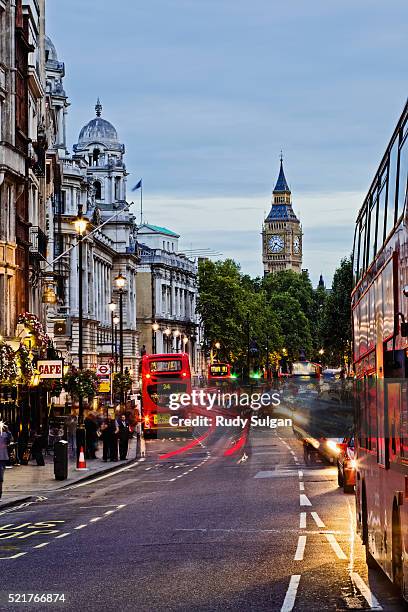 big ben seen from whitehall - london bus big ben stock pictures, royalty-free photos & images