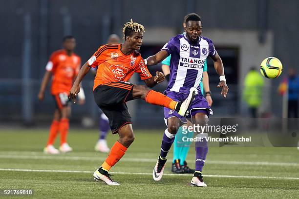 Didier NDong of Lorient during the French Ligue 1 between Lorient and Toulouse at Stade du Moustoir on April 16, 2016 in Lorient, France.