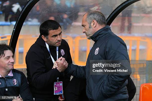 Pascal Dupraz headcoach of Toulouse during the French Ligue 1 between Lorient and Toulouse at Stade du Moustoir on April 16, 2016 in Lorient, France.