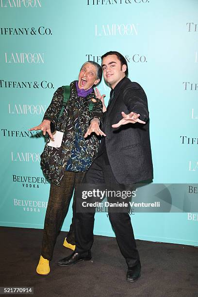 Benedetta Barzini and Michael Avedon attend The Fashionable Lampoon cocktail and dinner for The DOT Circle in via Bagutta on April 16, 2016 in Milan,...