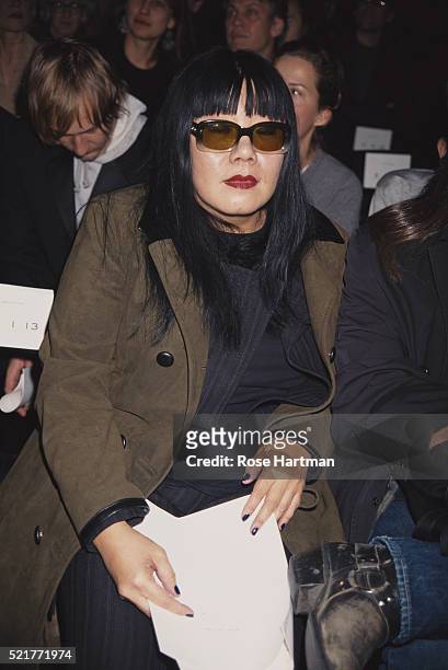 Fashion designer Anna Sui attends the Marc Jacobs' Spring 1998 show, New York, New York, 1997.