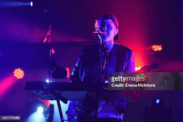 Musician Tyrone Lindqvist of Rufus DU SOL performs onstage during day 2 of the 2016 Coachella Valley Music & Arts Festival Weekend 1 at the Empire...