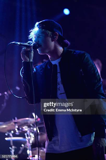 Musician Tyrone Lindqvist of Rufus DU SOL performs onstage during day 2 of the 2016 Coachella Valley Music & Arts Festival Weekend 1 at the Empire...