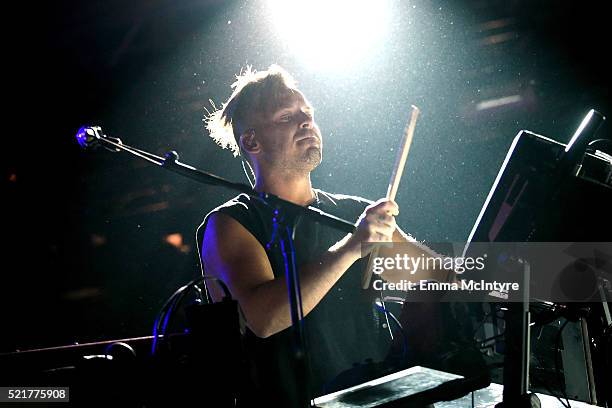Musician Jon George of Rufus DU SOL performs onstage during day 2 of the 2016 Coachella Valley Music & Arts Festival Weekend 1 at the Empire Polo...