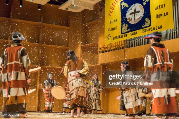 aleutian region school district unangax dancers - unangax stock pictures, royalty-free photos & images