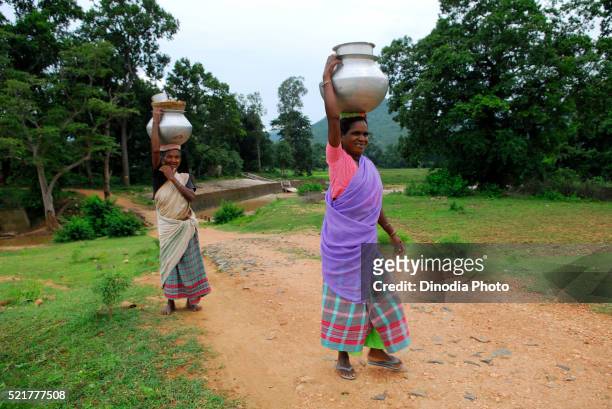 ho tribes women carrying pot, chakradharpur, jharkhand, india - chakradharpur stock pictures, royalty-free photos & images