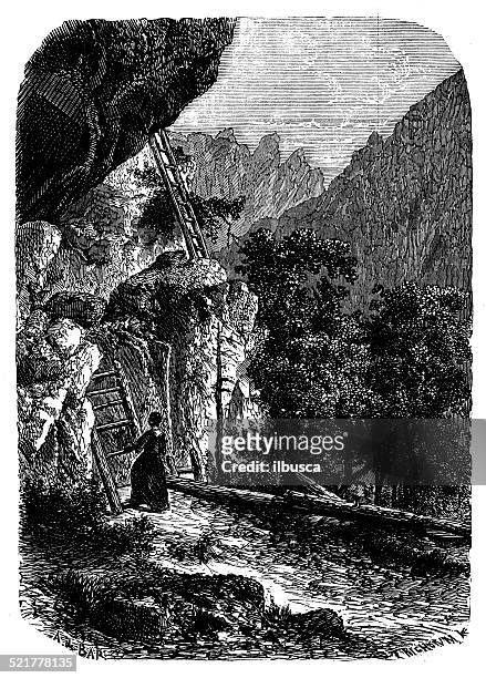 stockillustraties, clipart, cartoons en iconen met antique illustration of chemin des echelles (ladder path) - scalata