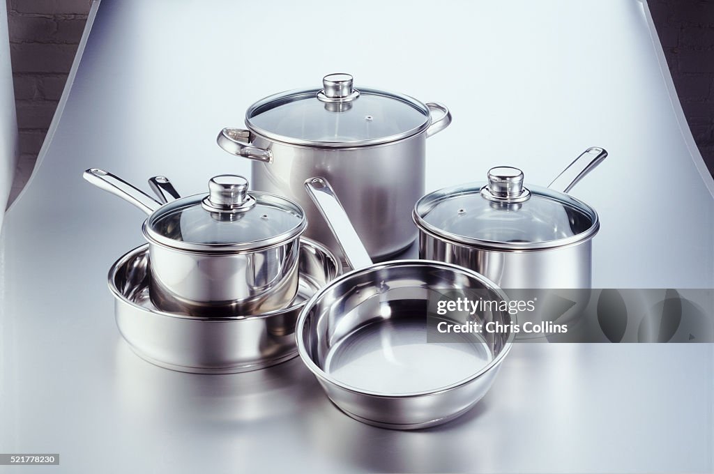 Assorted pots and pans