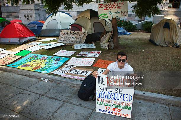 occupy la protest camp. - occupy stock pictures, royalty-free photos & images