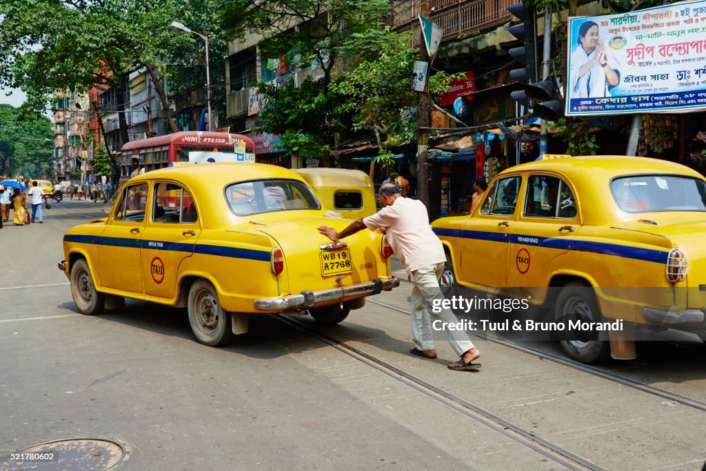 India, West Bengal, Kolkata, Calcutta, Yellow Ambassador taxis