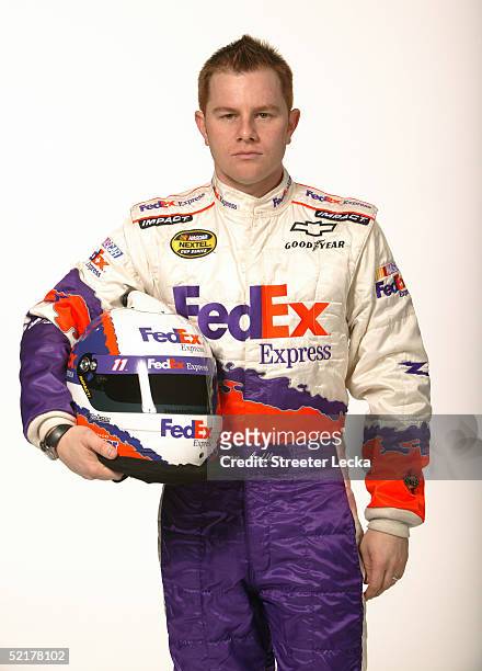 Jason Leffler, driver of the Joe Gibbs Racing FedEx Chevrolet, is shown during media day at the NASCAR Nextel Cup Daytona 500 February 10, 2005 at...