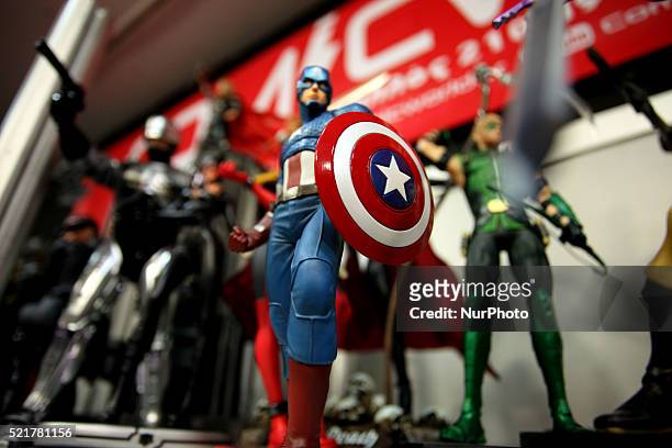 Figurine of cartoon in Captain America costumes during Comicdom Con Festival, a three-day comics festival, took place at the Hellenic American Union...