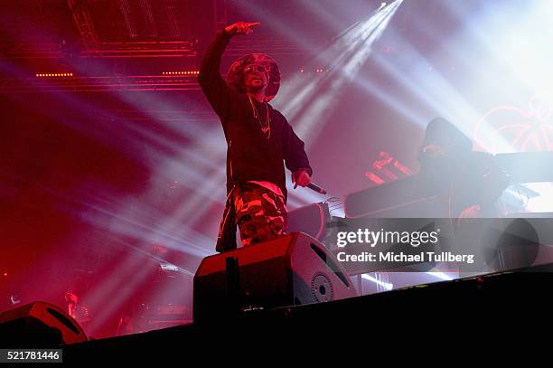 Hip-hop artist Layzie Bone of Bone Thugs-N-Harmony-N-Harmony performs onstage with record producer ZHU during day 2 of the 2016 Coachella Valley...