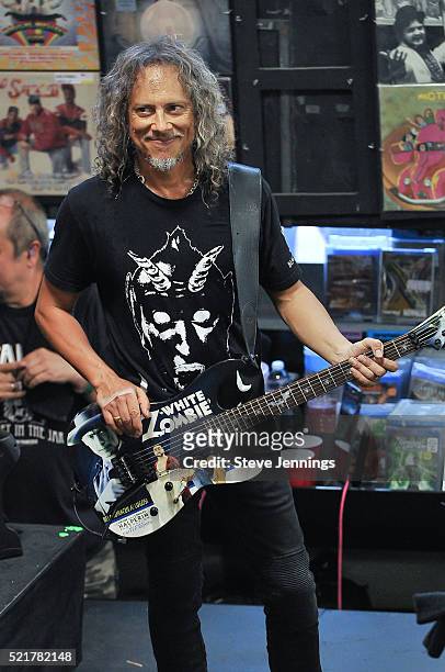 Kirk Hammett of Metallica performs on Record Store Day at Rasputin Music on April 16, 2016 in Berkeley, California.