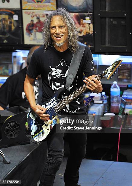 Kirk Hammett of Metallica performs on Record Store Day at Rasputin Music on April 16, 2016 in Berkeley, California.