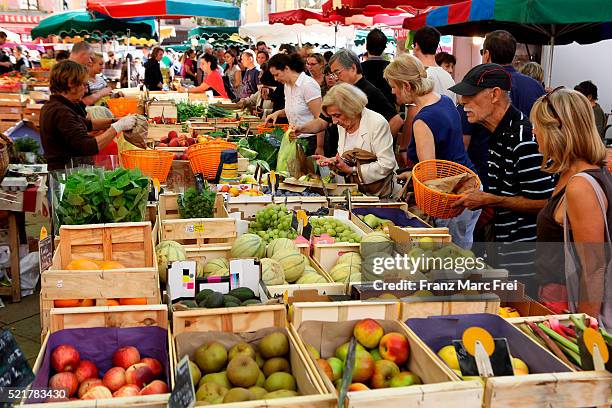 saturday market, place richelme, aix-en-provence - provence france stock pictures, royalty-free photos & images