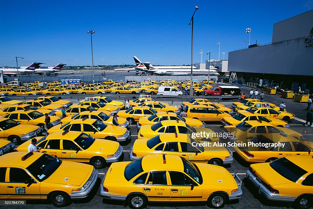 Yellow Taxicabs Parked at LaGuardia International Airport