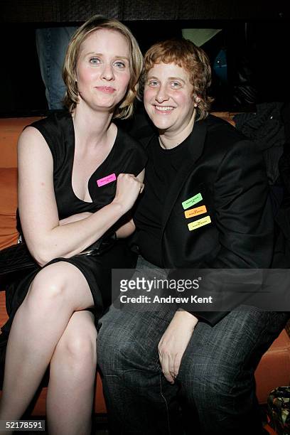 Actress Cynthia Nixon and activist Christine Marinoni attend the N's "Miracle's Boys" premiere party at Cain on February 10, 2005 in New York City.