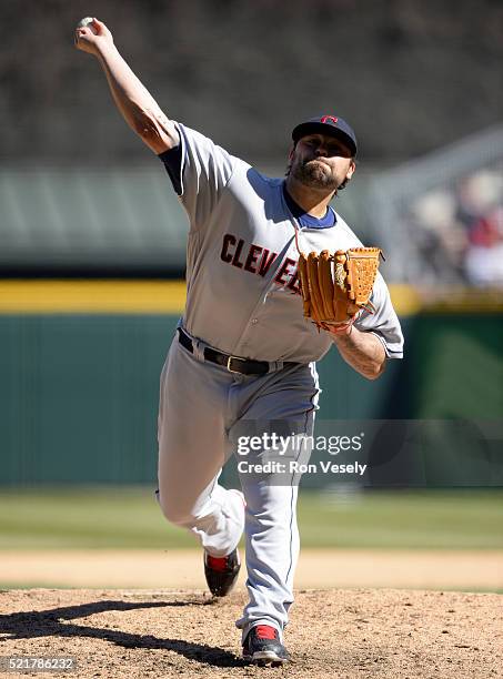 Joba Chamberlain of the Cleveland Indians pitches against the Chicago White Sox on April 9, 2016 at U.S. Cellular Field in Chicago, Illinois. The...