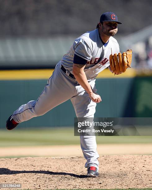 Joba Chamberlain of the Cleveland Indians pitches against the Chicago White Sox on April 9, 2016 at U.S. Cellular Field in Chicago, Illinois. The...