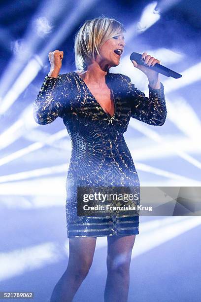 Michelle performs at the 'Das grosse Schlagerfest - Die ueberraschende Show der Besten mit Florian Silbereisen' on April 16, 2016 in Halle, Germany.