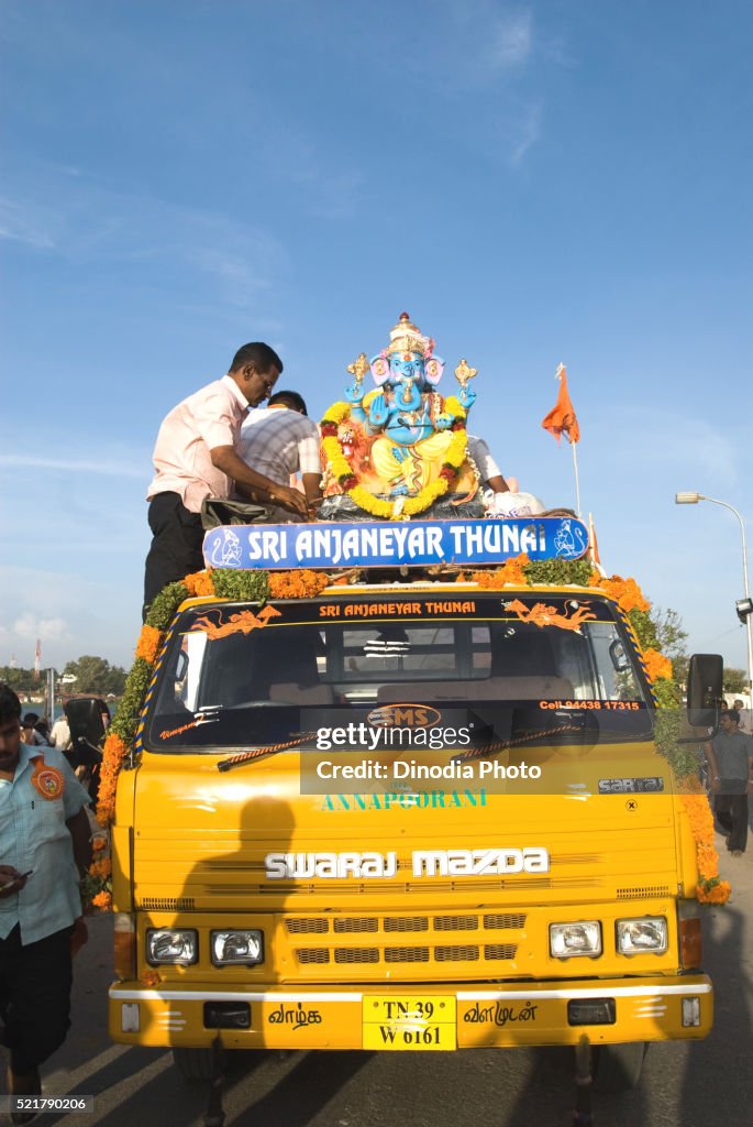 Idol of lord ganesh for immersion on ganpati festival, Coimbatore, Tamil Nadu, India