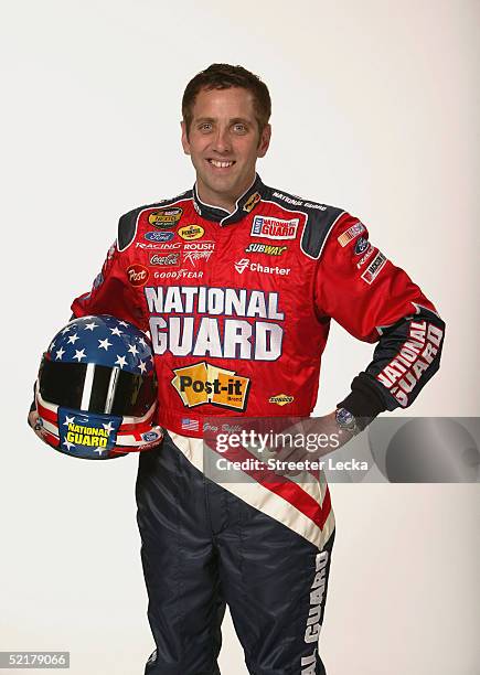 Portrait of Greg Biffle, driver of the Roush Racing National Guard Ford during Media Day at the NASCAR Nextel Cup Daytona 500 on February 10, 2005 at...