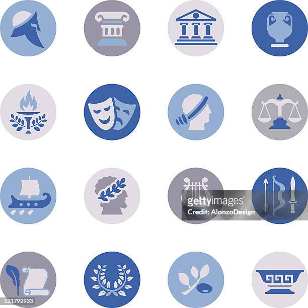 ancient greece icon set - ancient greece stock illustrations