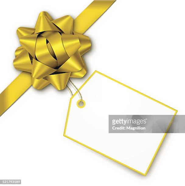 stockillustraties, clipart, cartoons en iconen met gold gift bow with tag - gift tag and christmas