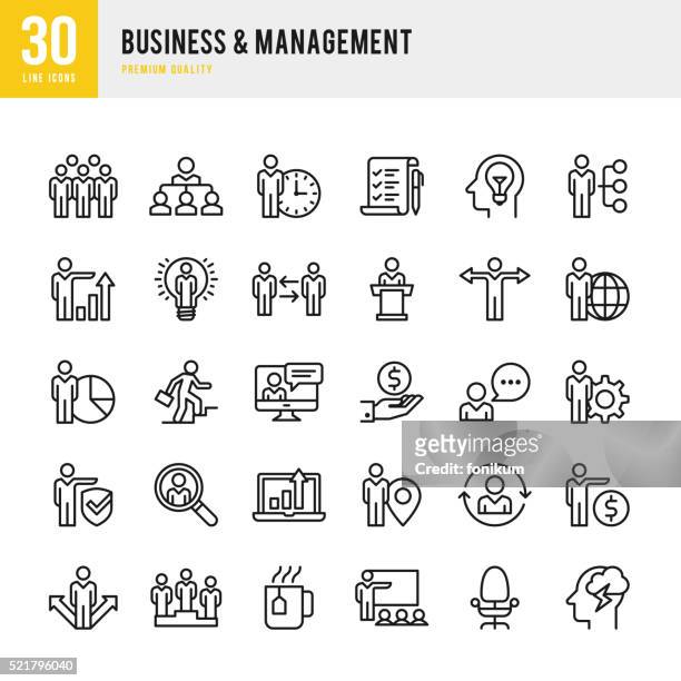 geschäft &  management-dünne linie symbol-set - dünn stock-grafiken, -clipart, -cartoons und -symbole