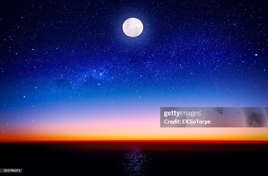 Moon and Milky Way on the beach