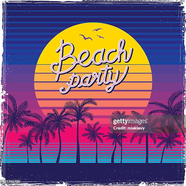 summer beach party - sunset ocean stock illustrations
