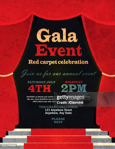 illustrations, cliparts, dessins animés et icônes de style vintage rouge curtian gala invitation template - rideau de scène