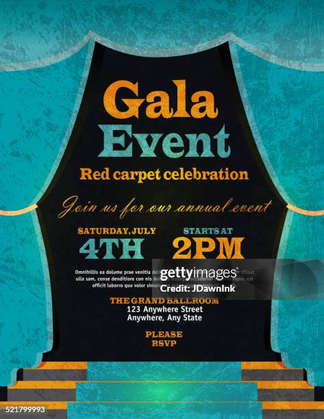 vintage-style blue curtian galaveranstaltung einladung vorlage - gala dinner stock-grafiken, -clipart, -cartoons und -symbole