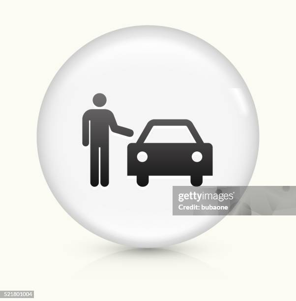 man and car icon on white round vector button - personal valet stock illustrations