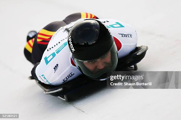 Matthias Biedermann of Germany during the Mens World Cup Skeleton at Cesana Pariol on January 20, 2005 in Cesana, Italy.