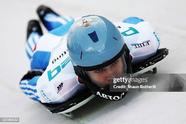 Alexander Tretiakov of Russia during the Mens World Cup Skeleton at Cesana Pariol on January 20, 2005 in Cesana, Italy.