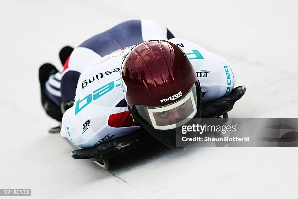 Zach Lund of the USA during the Mens World Cup Skeleton at Cesana Pariol on January 20, 2005 in Cesana, Italy.