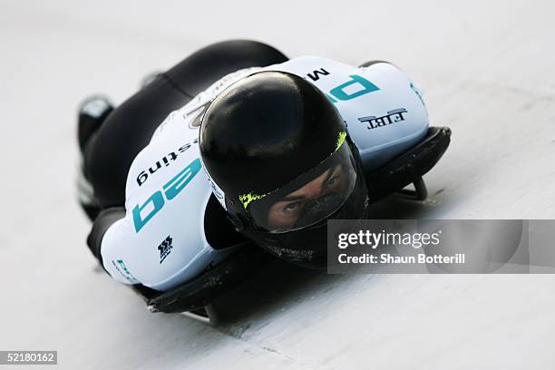 Ben Sandford of New Zealand during the Mens World Cup Skeleton at Cesana Pariol on January 20, 2005 in Cesana, Italy.