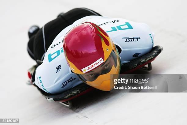 Masaru Inada of Japan during the Mens World Cup Skeleton at Cesana Pariol on January 20, 2005 in Cesana, Italy.