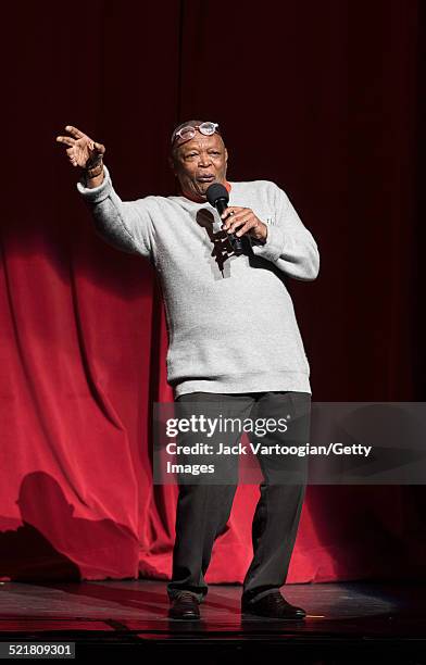 South African composer, bandleader, and musician Hugh Masekela hosts the 'Africa Now! South Africa!' concert at Harlem's Apollo Theater, New York,...