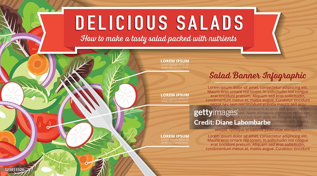 Wood Bowl Of Salad On A Wood Background Infographic