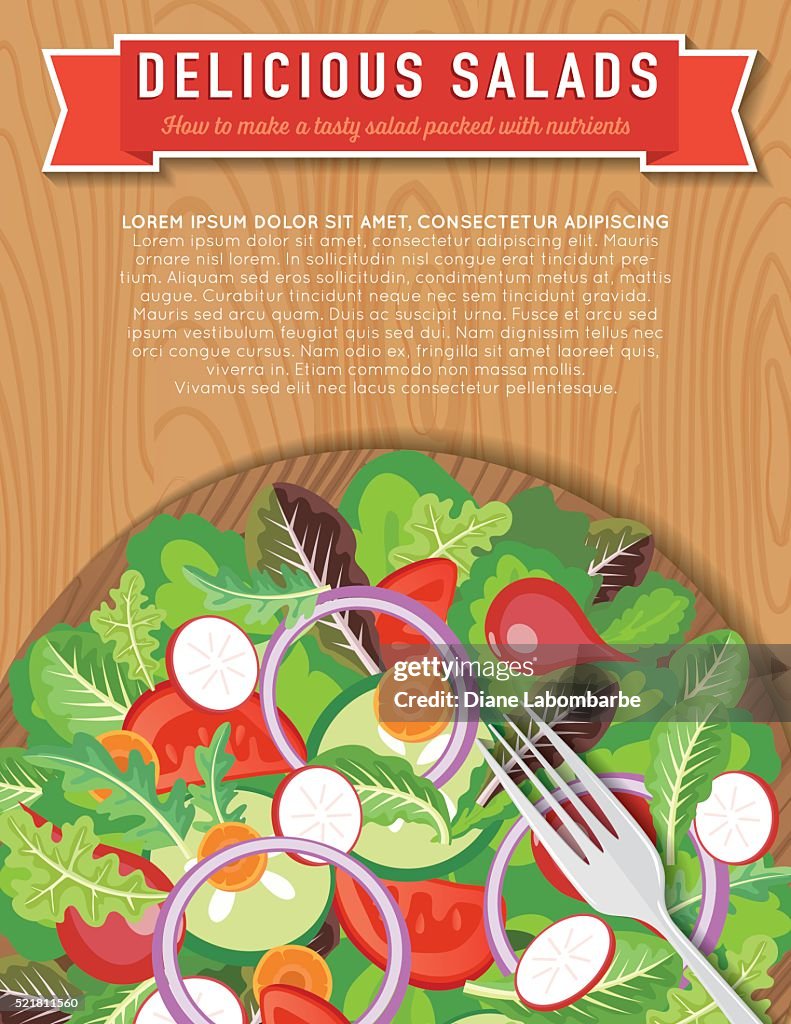 Wood Bowl Of Salad On A Wood Background Infographic