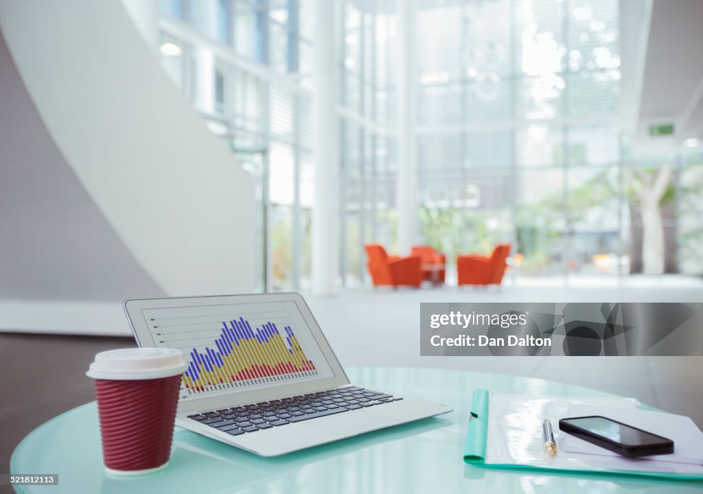 Laptop on work desk in office building